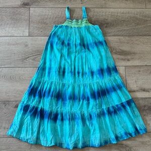Girl's Blue Tiered Flowy Lined Sleeveless Maxi Dress Size M Boho Sundress Beachy